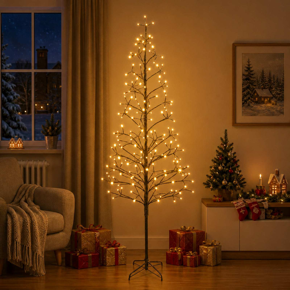 LED String Christmas Tree Black 47 x Steel 228 LEDs Black (warm white) 240 cm