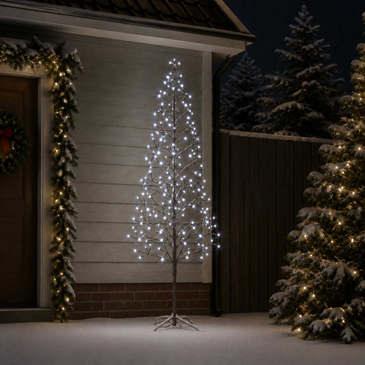 LED String Christmas Tree Black 47 x Steel 228 LEDs Black (cold white) 240 cm