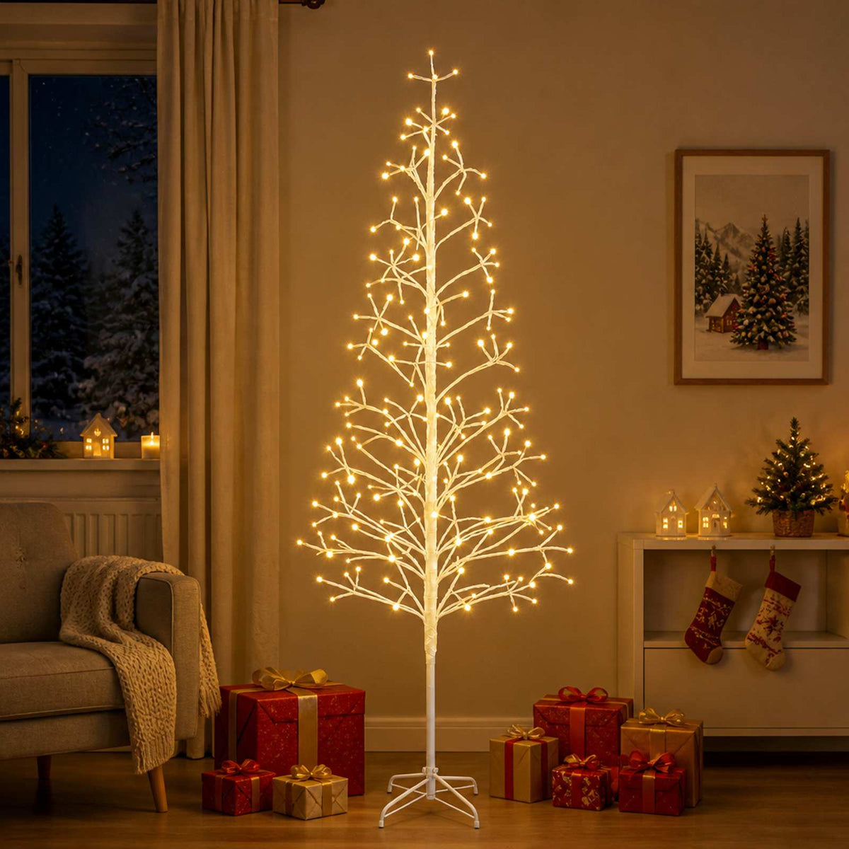 vidaXL LED String Christmas Tree White 210 cm Steel 228 LEDs 3