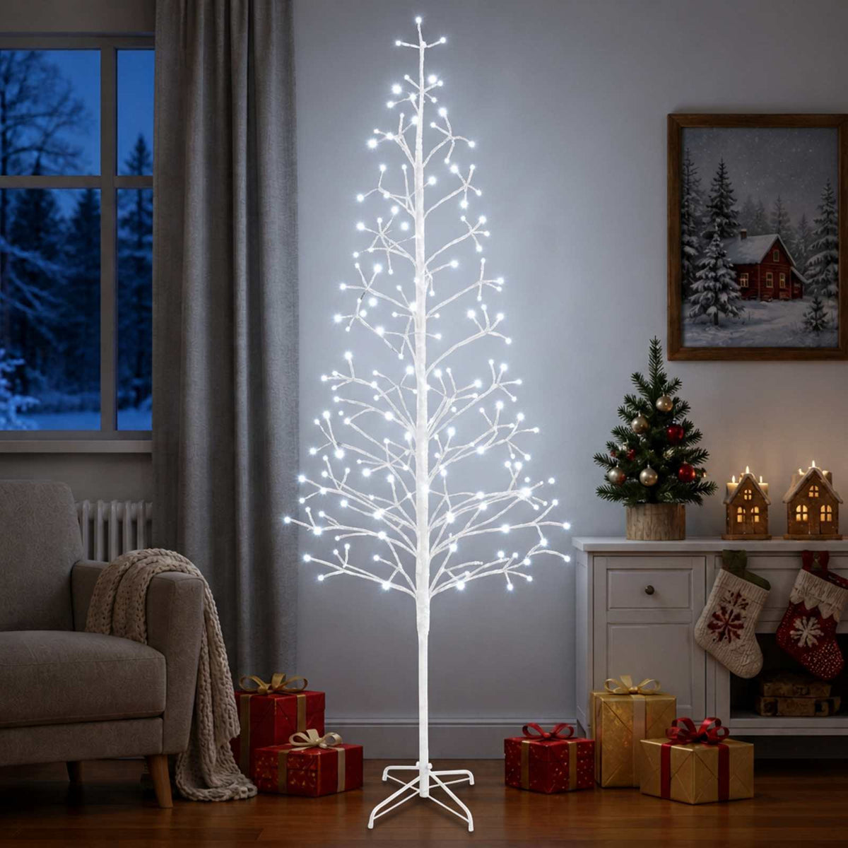 LED String Christmas Tree Black 47 x Steel 228 LEDs White (cold white) 210 cm