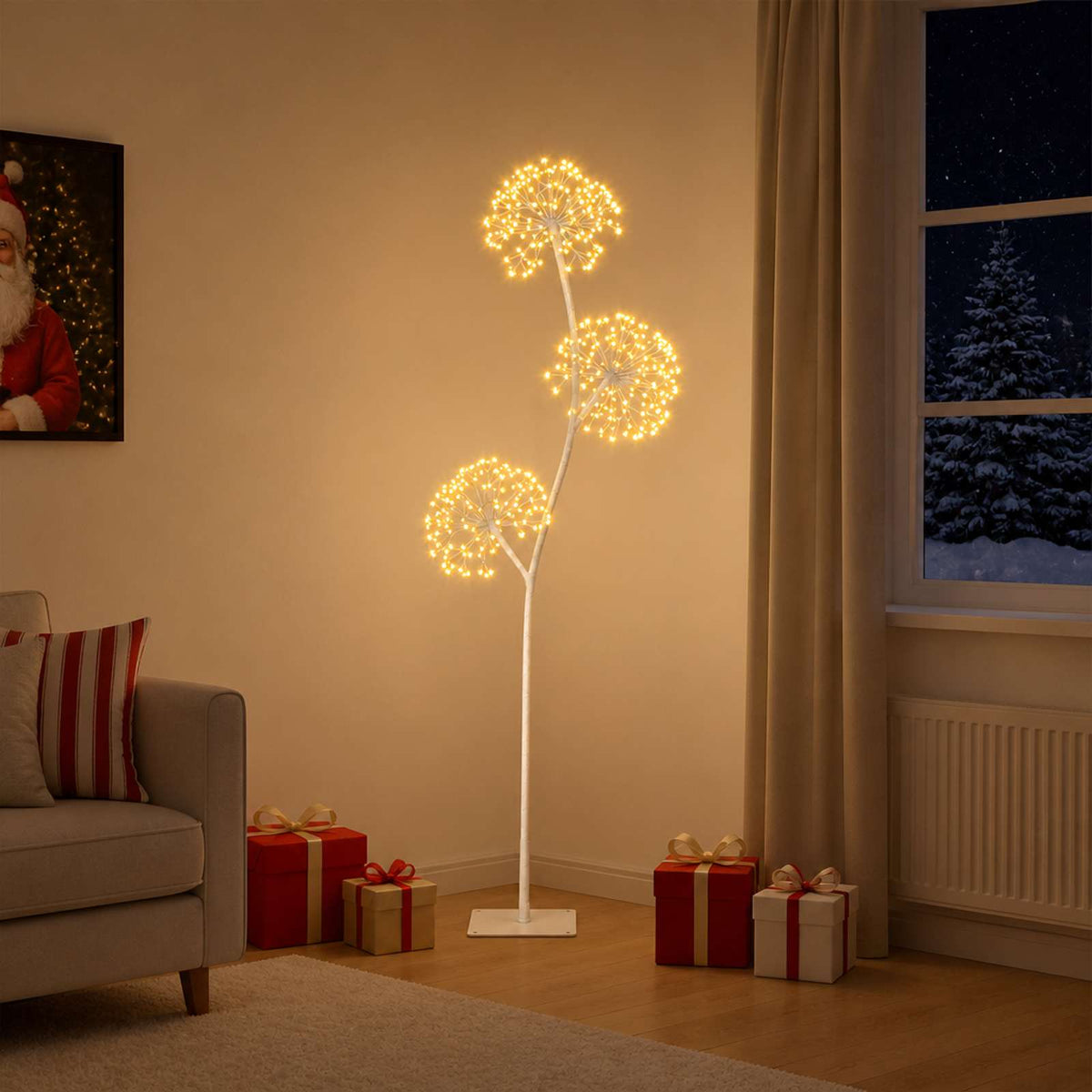 S-Shape LED Christmas Tree Black 18 x 18 x Steel White (warm white) 120 cm