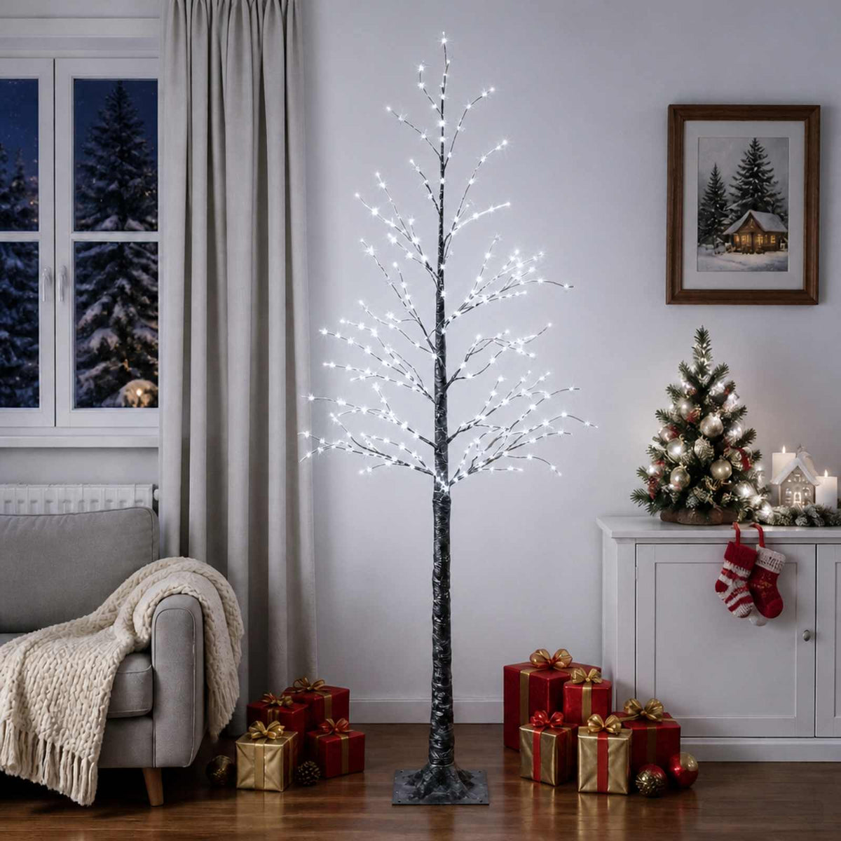 vidaXL Snow-Covered LED Christmas Tree Brown 25 x 25 x 210 cm Plastic 3