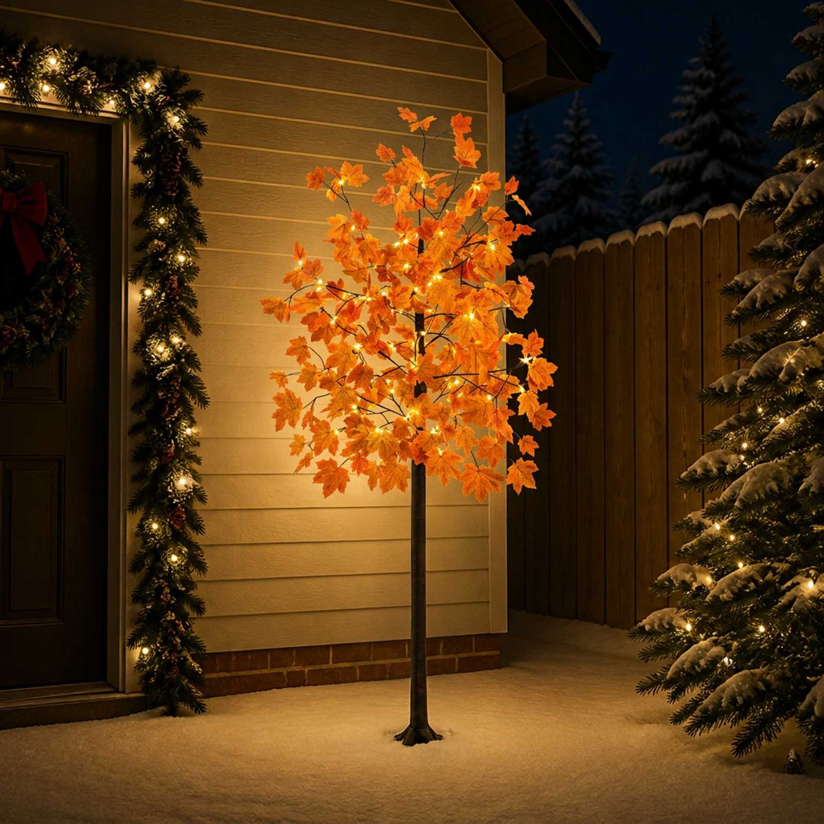 vidaXL LED Maple Christmas Tree Brown 210 cm Plastic 144 LEDs 3