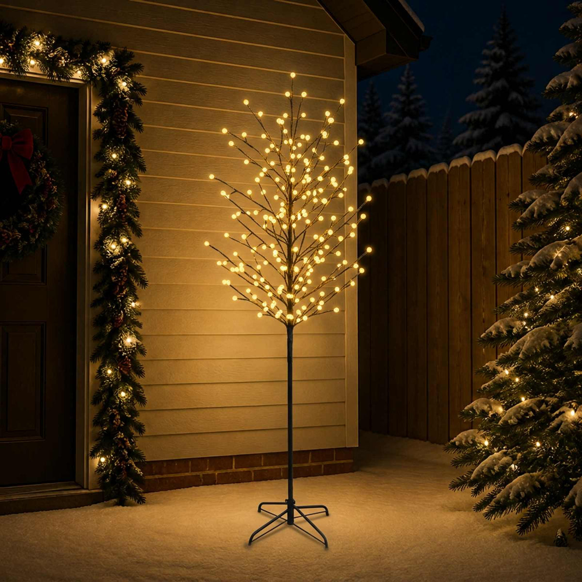 LED Ball Christmas Tree Black Steel 220 LEDs 210 cm Warm white