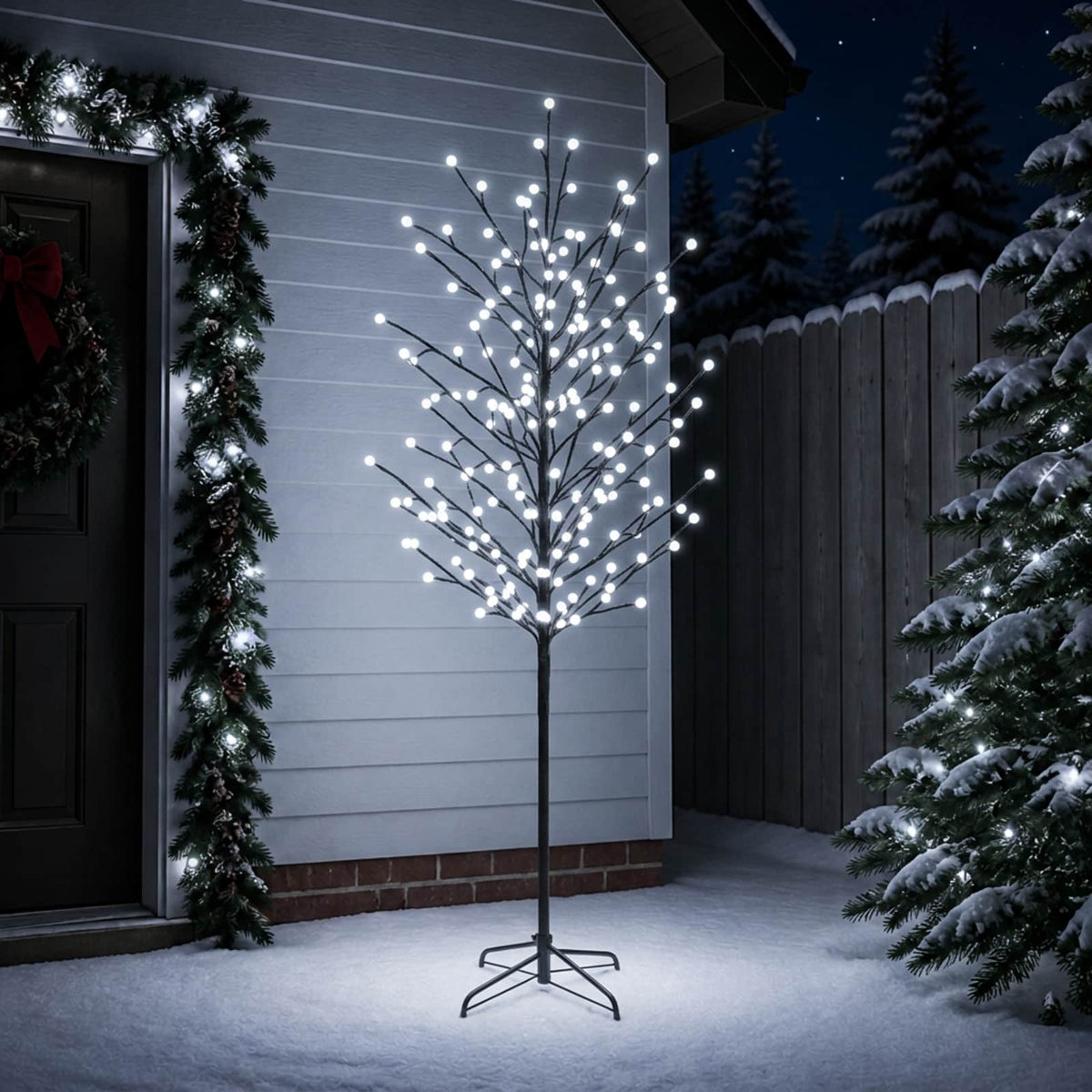LED Ball Christmas Tree Black Steel 220 LEDs 210 cm Cold white