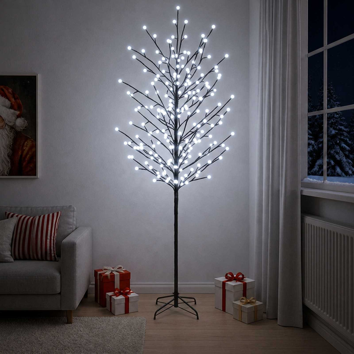 LED Ball Christmas Tree Black Steel 220 LEDs 210 cm Cold white