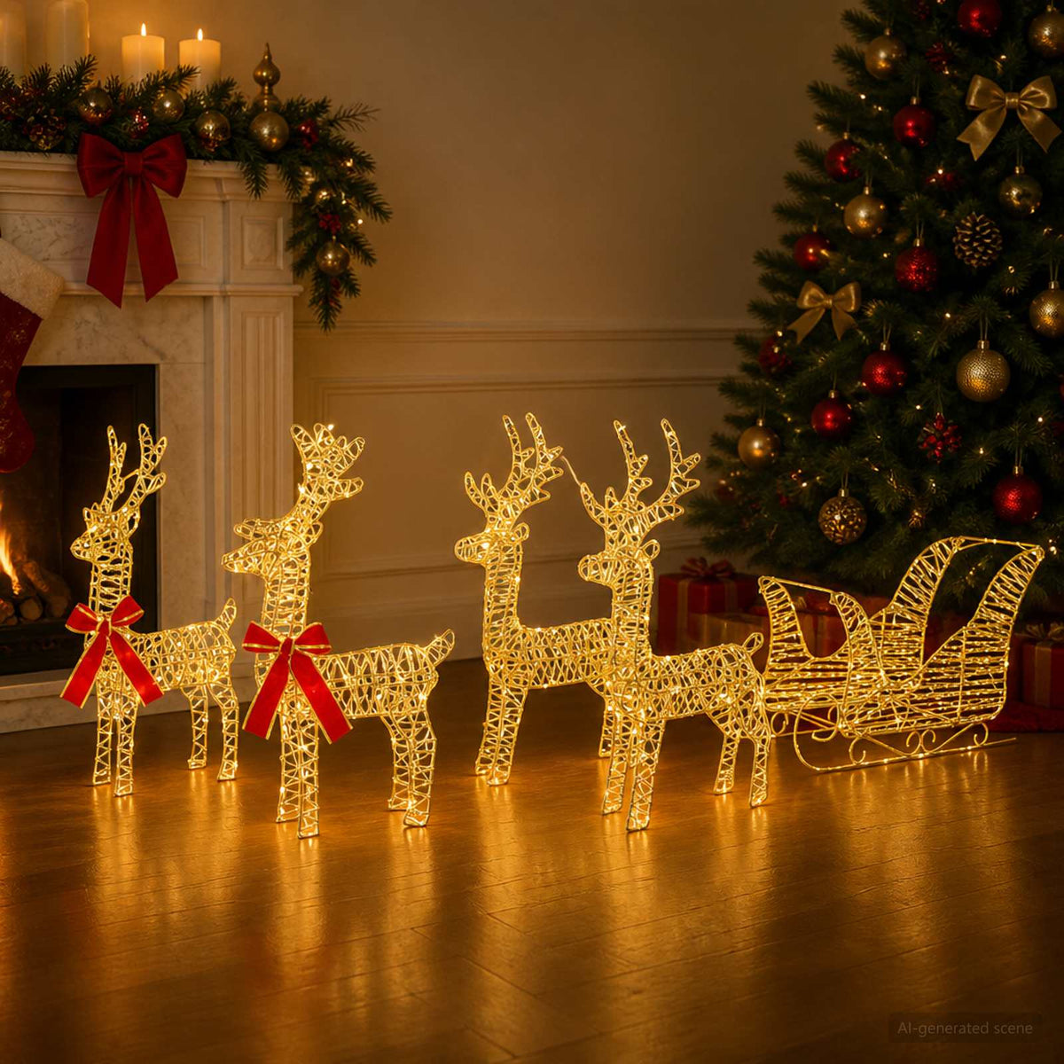 vidaXL Christmas Reindeer with sleigh 5 pcs 240 LEDs Warm White 1