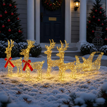 vidaXL Christmas Reindeer with sleigh 5 pcs 240 LEDs Warm White 3