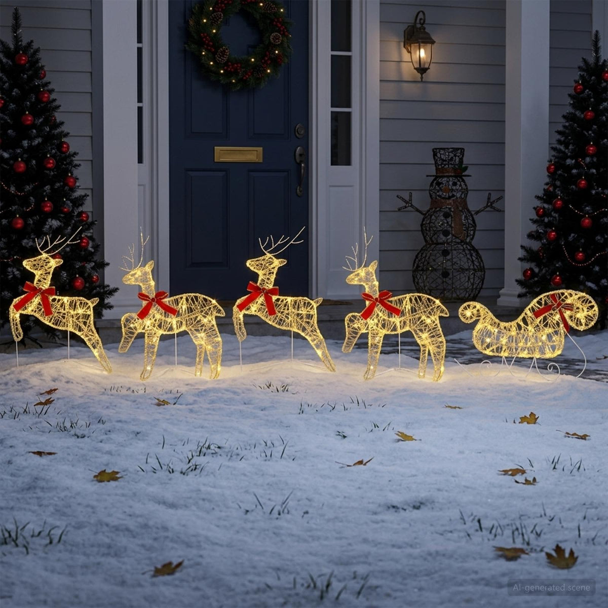 Christmas Reindeer with sleigh 100 LEDs Acrylic 5 Warm white