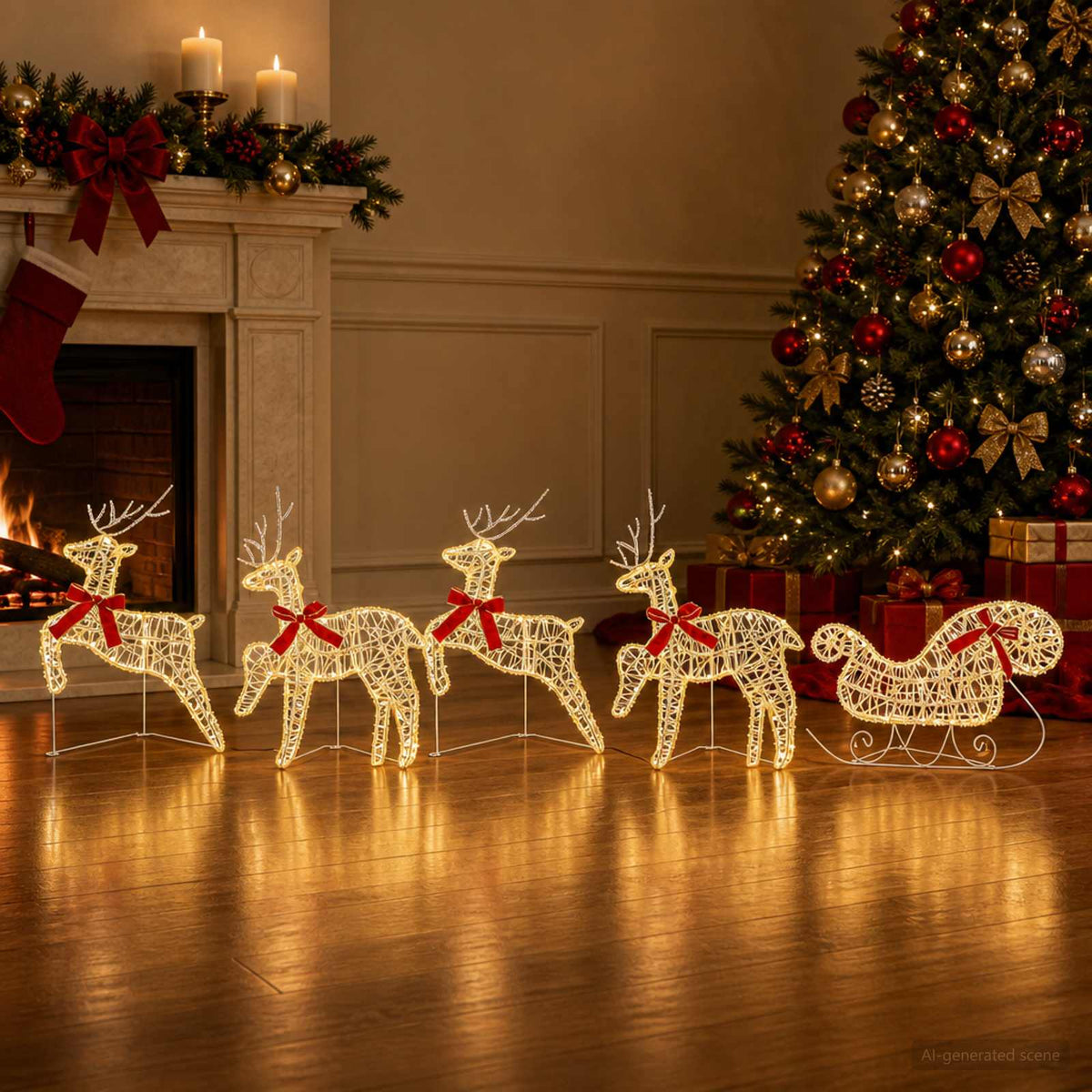 Christmas Reindeer with sleigh 100 LEDs Acrylic 5 Warm white