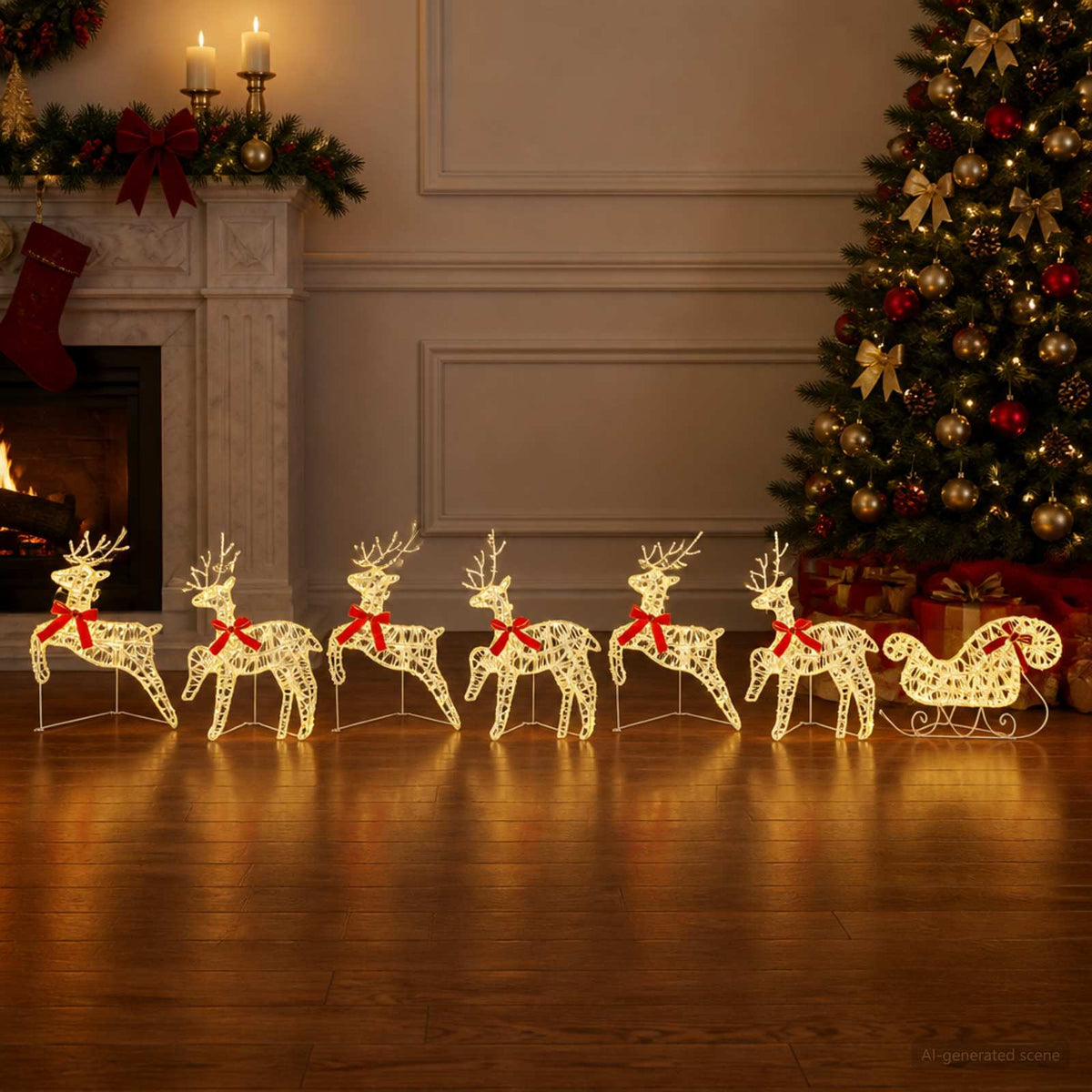 Christmas Reindeer with sleigh 100 LEDs Acrylic 7 Warm white