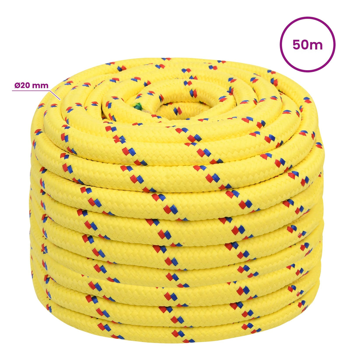 vidaXL Multipurpose Utility Rope 20 mm 50 m Yellow PP 2400 kg Max Load 6