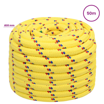 vidaXL Multipurpose Utility Rope 20 mm 50 m Yellow PP 2400 kg Max Load 6
