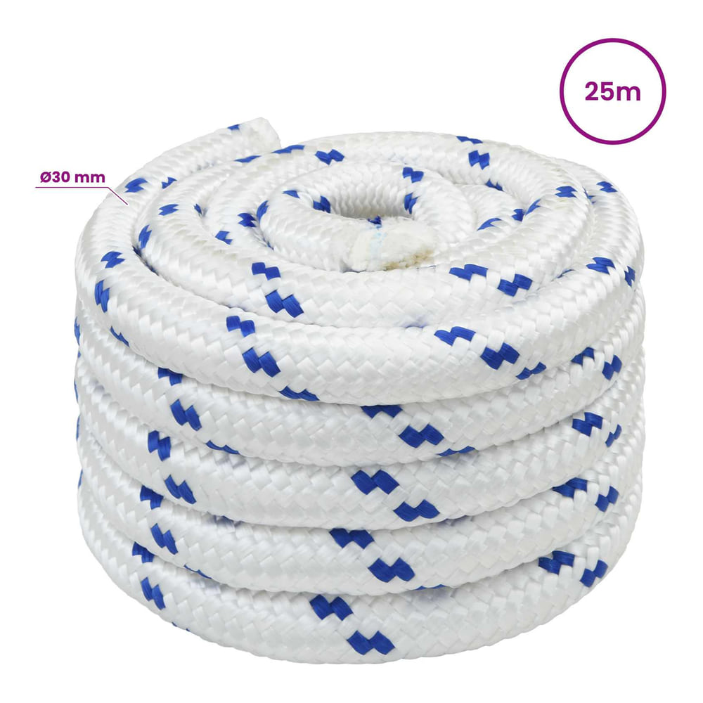 Multipurpose Utility Rope PP Length 25 m White and Blue 30 mm