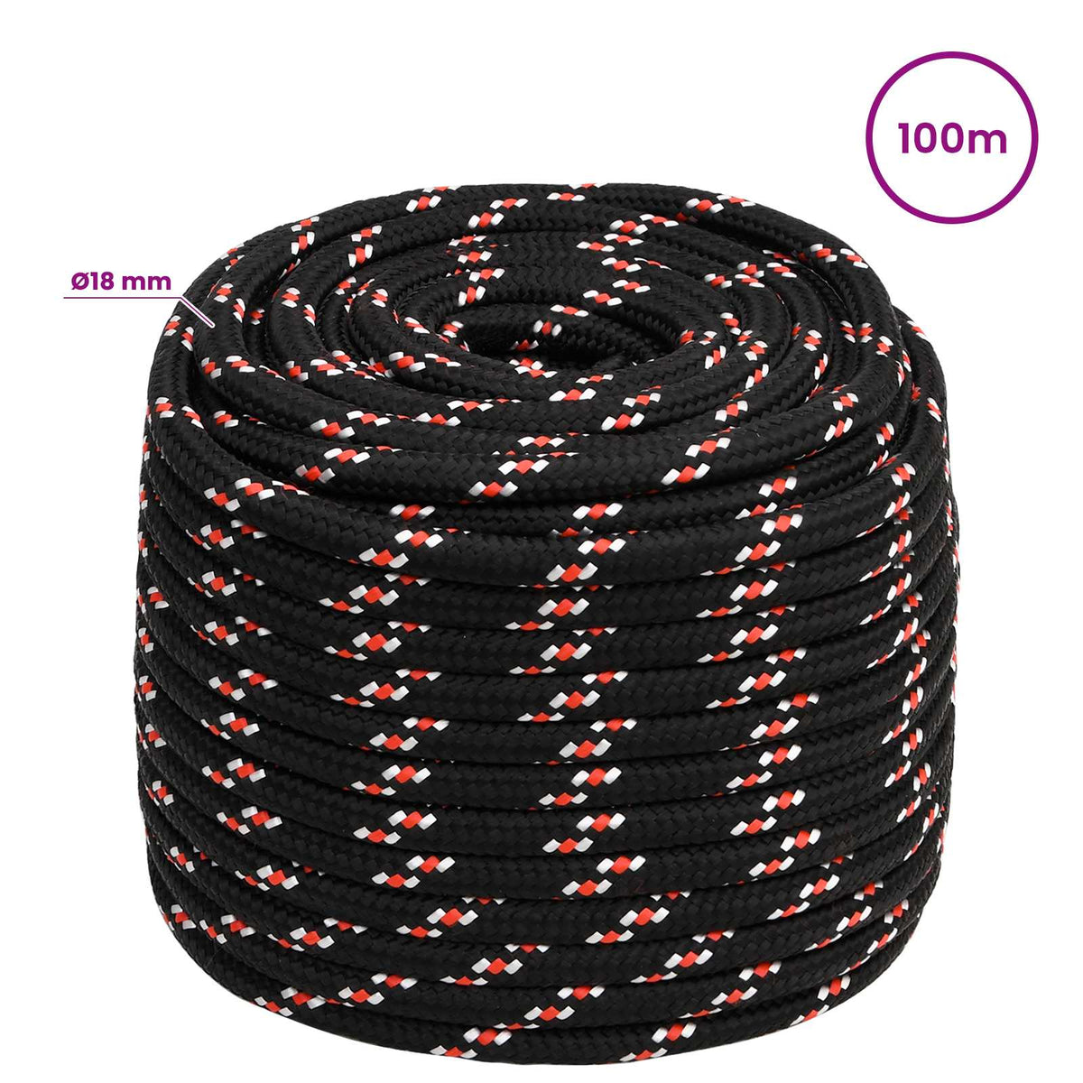 vidaXL Multipurpose Utility Rope 18 mm 100 m Black and Red PP 6