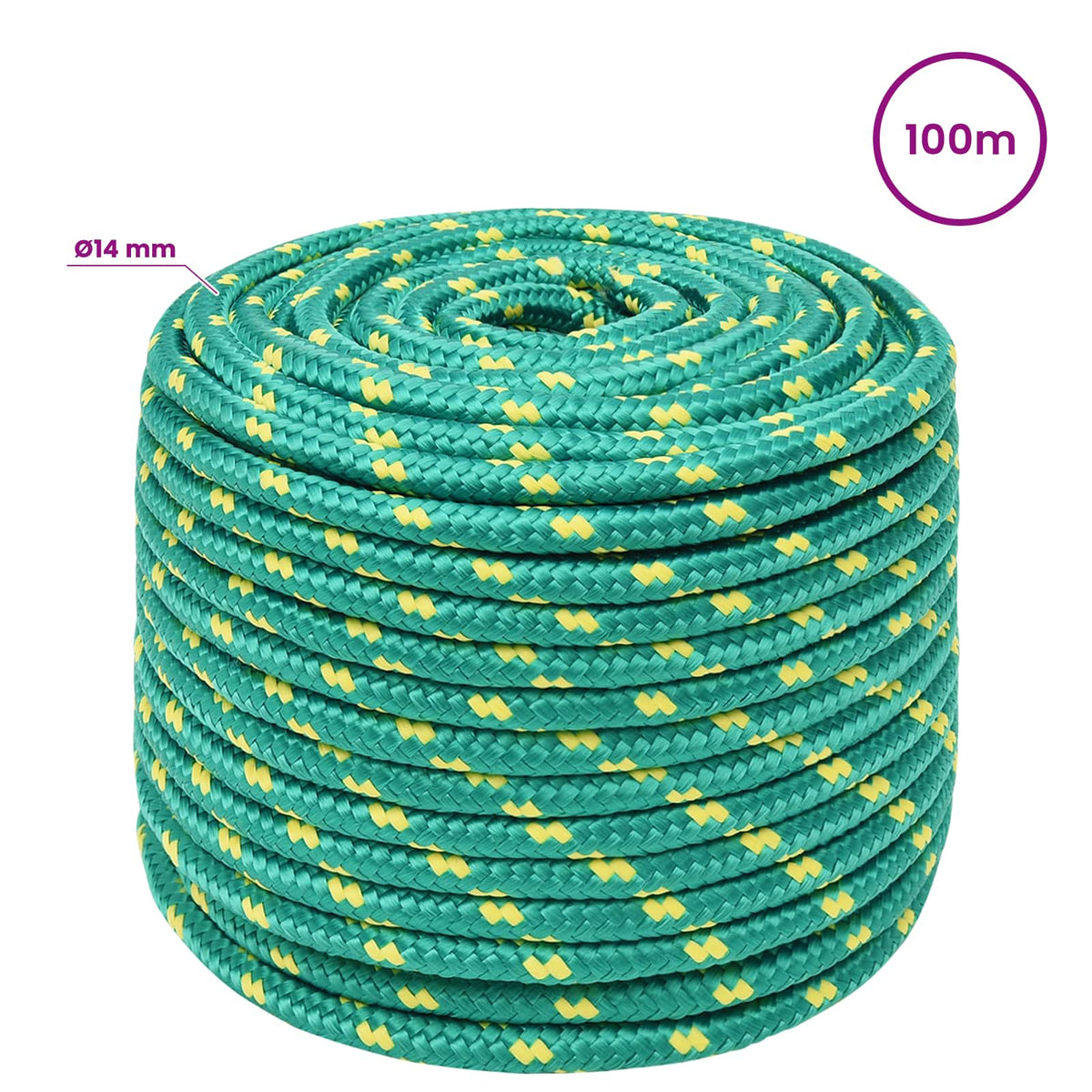 vidaXL Multipurpose Utility Rope 14 mm 100 m Green PP 1275 kg Max Load 6