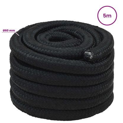 vidaXL Multipurpose Utility Rope 60 mm 5 m Black PP 21600 kg Max Load 5