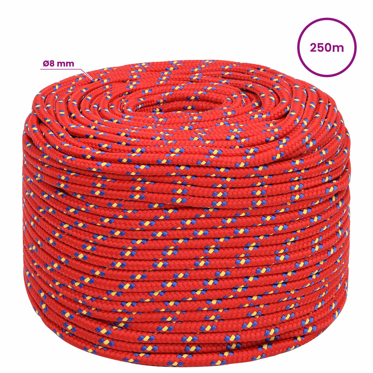 vidaXL Multipurpose Utility Rope 8 mm 250 m Red PP 420 kg Max Load 6