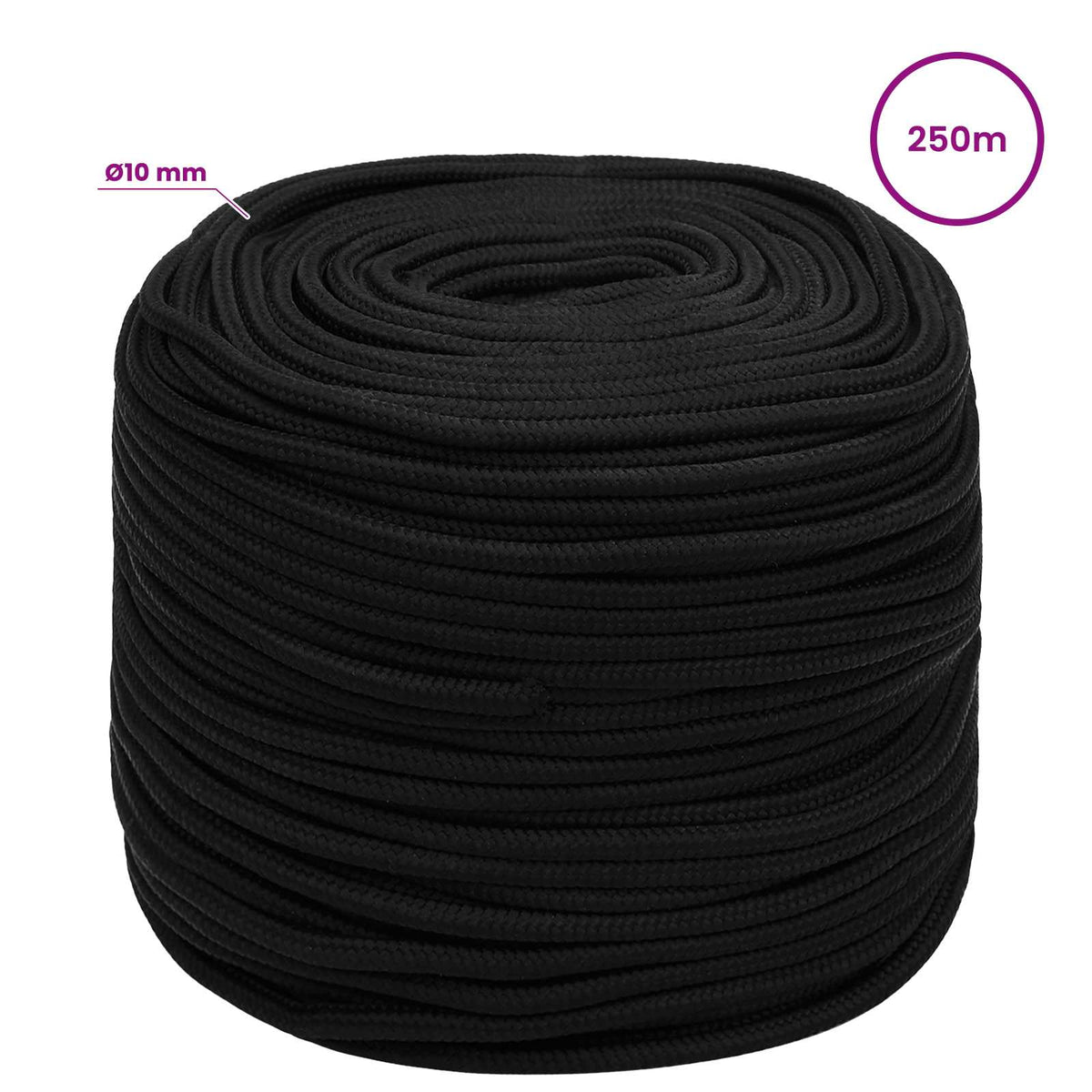 vidaXL Multipurpose Utility Rope 10 mm 250 m Black Polyester 6