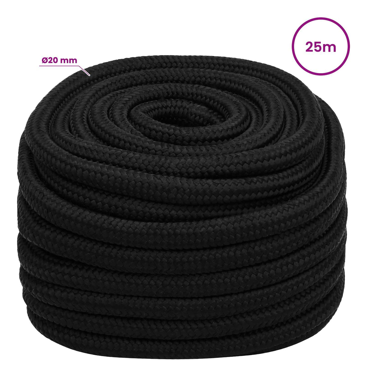 vidaXL Multipurpose Utility Rope 20 mm 25 m Black Polyester 6