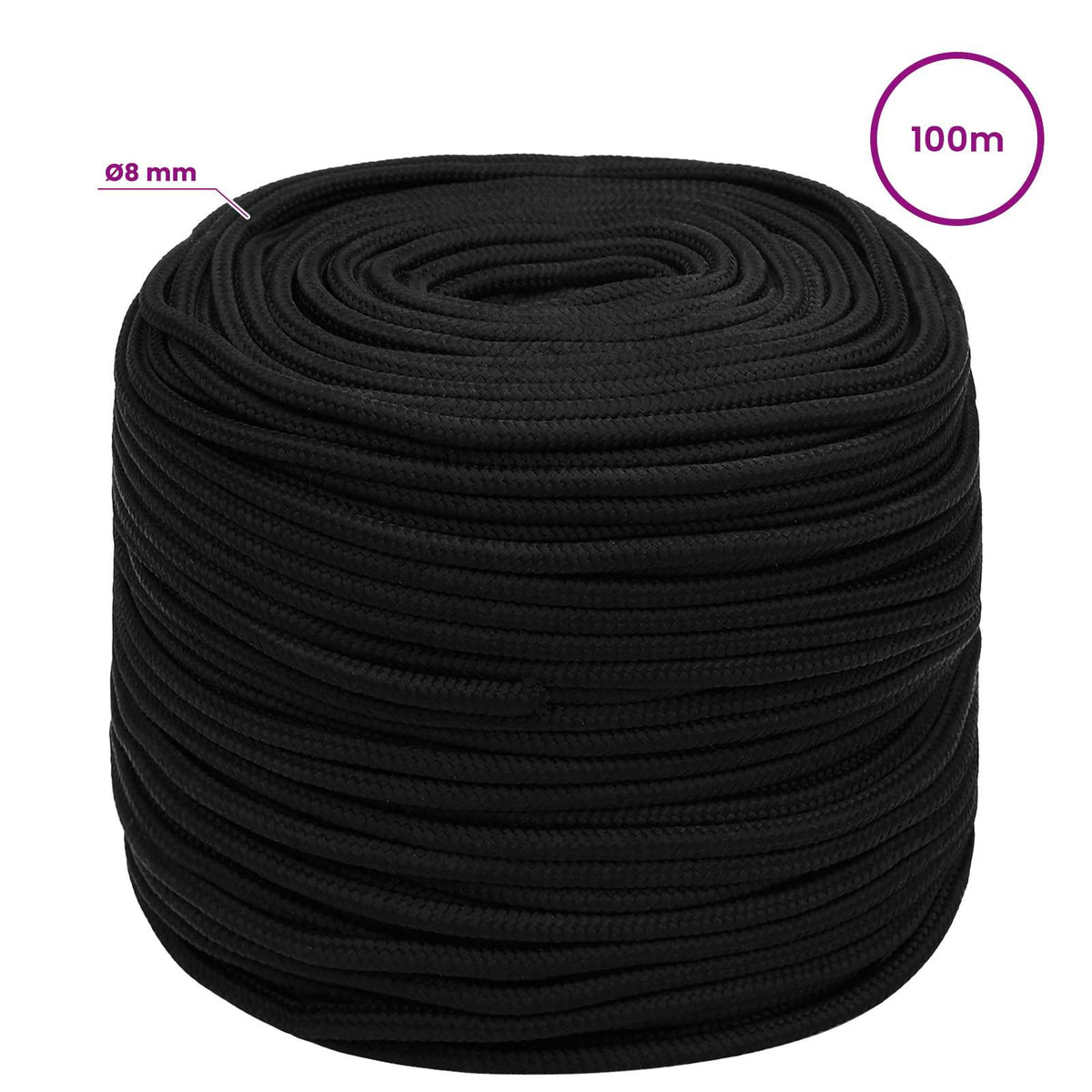 vidaXL Multipurpose Utility Rope 8 mm 100 m Black Polyester 6