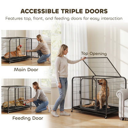 PawHut Heavy Duty Dog Crate,109 x 72 x 85 cm, Large Dog Cage for Small to Large Breeds