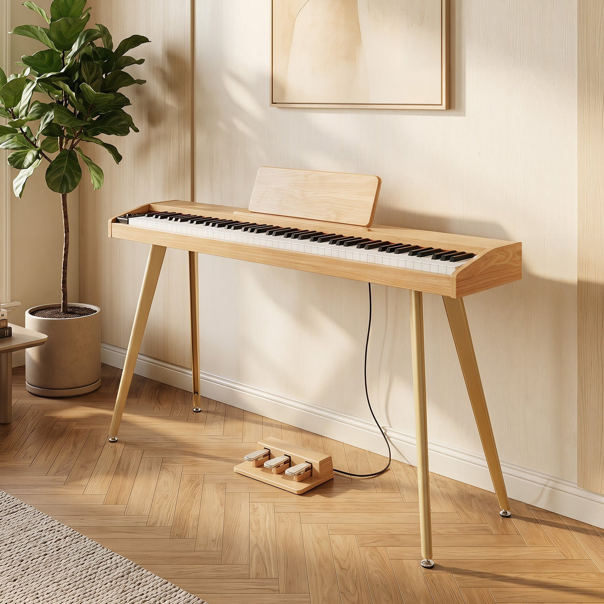 88-Key Digital Piano with 3 Pedals and 800 Tones and USB MIDI for Beginners-Natural