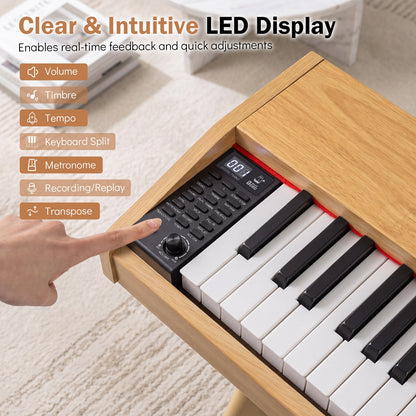 88-Key Digital Piano with 3 Pedals and 800 Tones and USB MIDI for Beginners-Natural