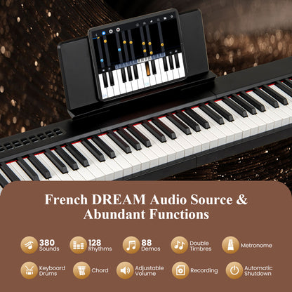 88 Keys Velocity-Sensitive Piano Keyboard with Music Stand and Carry Bag-Black