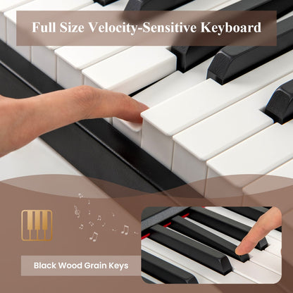 88 Keys Velocity-Sensitive Piano Keyboard with Music Stand and Carry Bag-Black