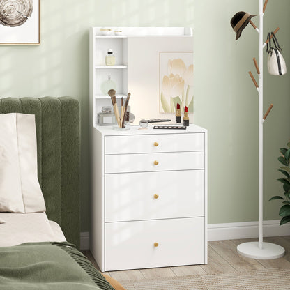 HOMCOM Dressing Table with Mirror and Mobile Storage Stool, Compact Vanity Table with Cabinet, Drawers, Open Shelves, White