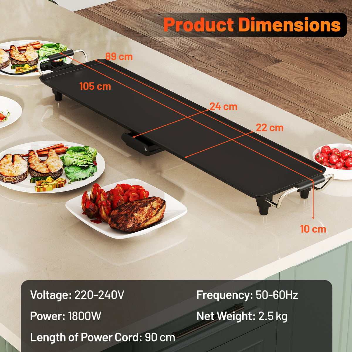 89 × 22cm Electric Griddle with Adjustable Temperature