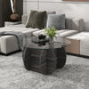 89cm Round Coffee Table Modern Accent Table with Tempered Glass Top-Black