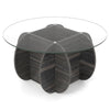 89cm Round Coffee Table Modern Accent Table with Tempered Glass Top-Black
