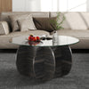 89cm Round Coffee Table Modern Accent Table with Tempered Glass Top-Black