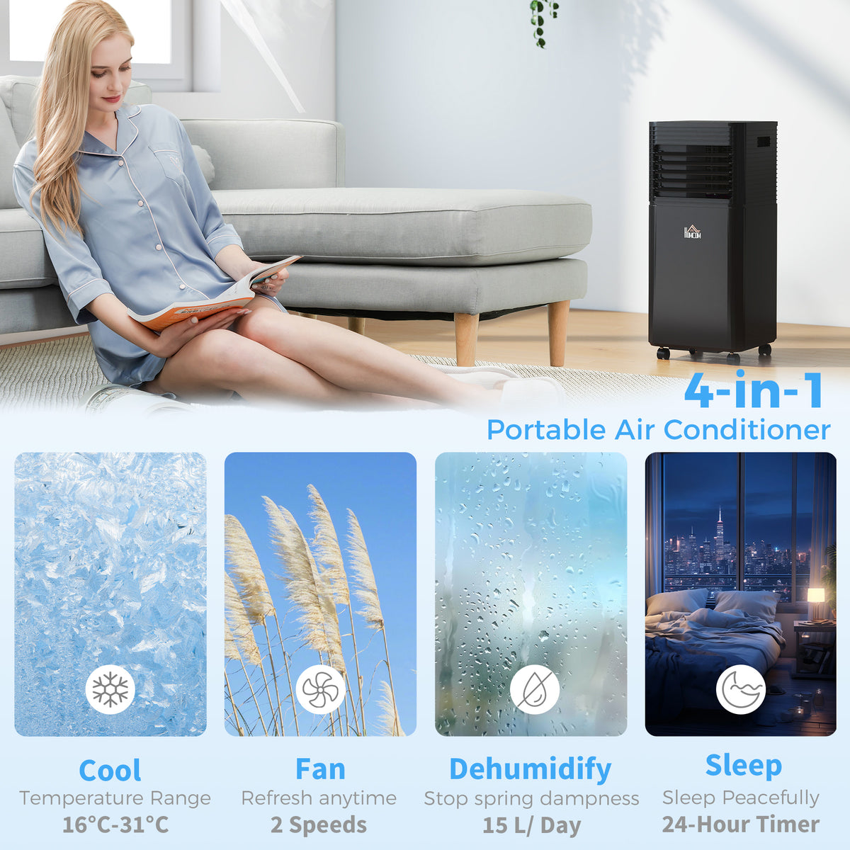 HOMCOM 5000 BTU 4-In-1 Portable Air Conditioner Unit in Black