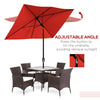 Outsunny 2 x 3(m) Garden Parasol Umbrella, Rectangular Outdoor Market Umbrella Sun Shade with Crank & Push Button Tilt, 6 Ribs, Aluminium Pole, Wine Red