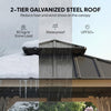 Outsunny 3 x 3 m Outdoor Hardtop Gazebo Canopy with 2-Tier Steel Roof, Wood Garden Gazebo with Curtains, Light Grey