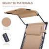 Outsunny Foldable Reclining Garden Chair with Headrest, Zero Gravity Deck Sun Lounger Seat Chair with Footrest, Armrest, Cup Holder & Canopy Shade, Beige