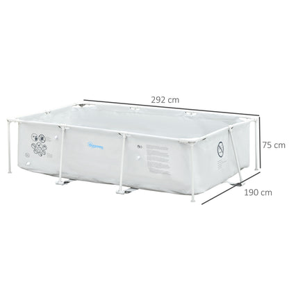 Outsunny Steel Frame Pool with Filter Pump, Filter Cartridge, Reinforced Sidewalls Rust Resistant Above Ground Swimming Pool 292 x 190 x 75cm, Grey
