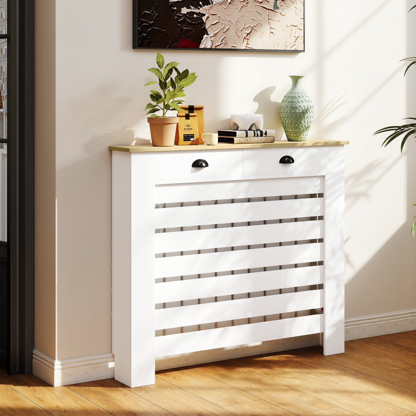 HOMCOM 95.5H x 111Wcm Radiator Cover, with Drawer - White