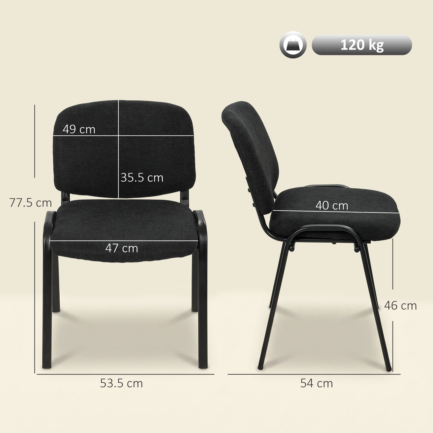 HOMCOM Meeting Chair, Stackable Ergonomic Office Chair with Padded Seat, Curved Backrest for Conference Room, Black