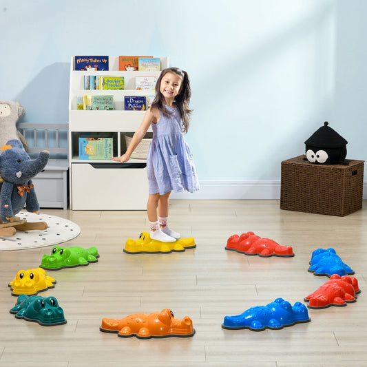 ZONEKIZ 9 قطع أحجار تخطي للأطفال، ألعاب حسية بتصميم تمساح، مع أحجار نهرية متوازنة بحافة مضادة للانزلاق