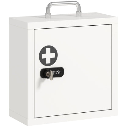 HOMCOM Wall Mount Medicine Cabinet with Combination and Key Lock, 2 Tier Stainless Steel First Aid Cabinet, White