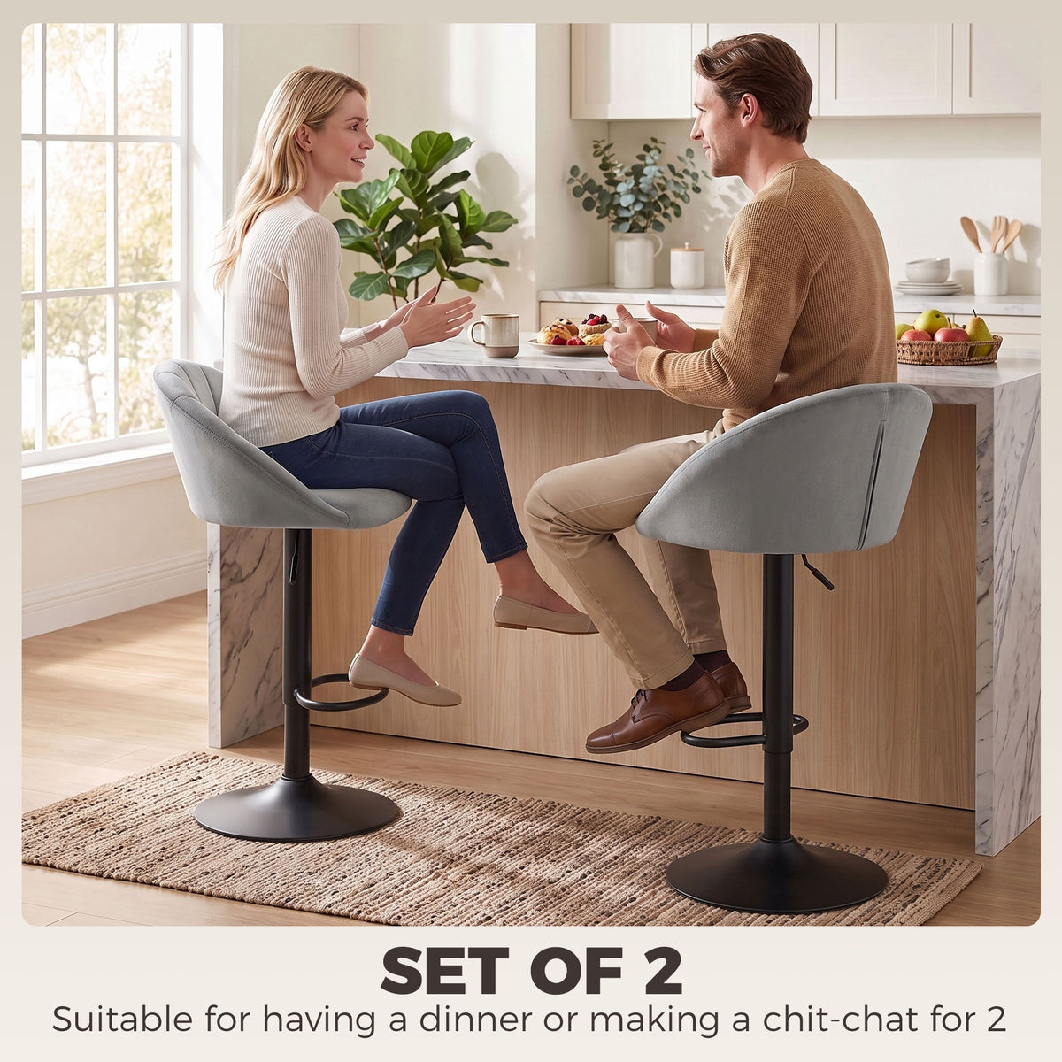 HOMCOM Stool Counter Backs in Light Grey