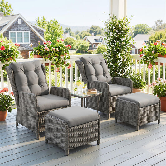 Outsunny 5 Pieces Rattan Bistro Set with Adjustable Back in Light Grey