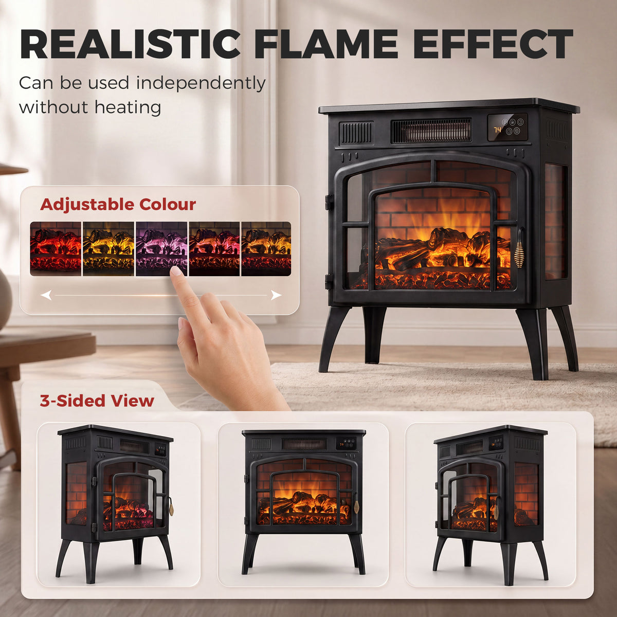 HOMCOM Smart Electric Fireplace Stove Log Burner in Black