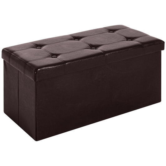 HOMCOM Folding Faux Leather Storage Cube Ottoman Bench in Brown