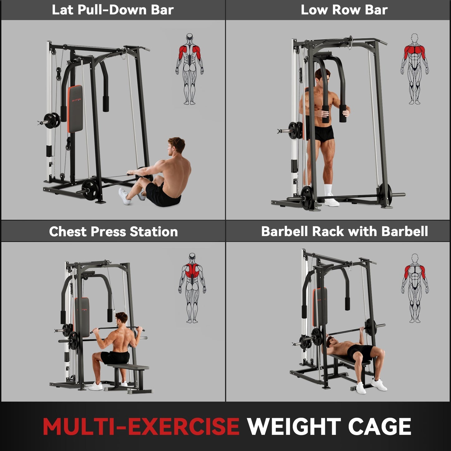 SPORTNOW 3-in-1 Gym Station with 17-level Squat Rack Dual Cable Pulley System Home Strength Training, Black