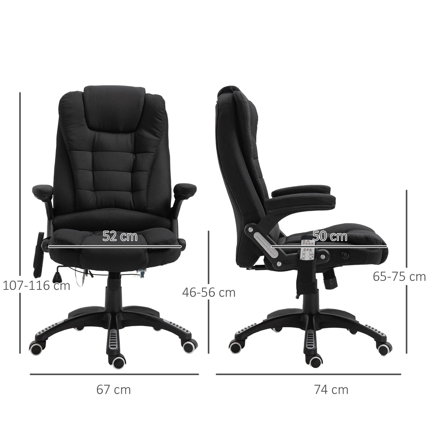 Vinsetto Massage Recliner Chair Heated Office Chair with Six Massage Points Linen-Feel Fabric 360 degrees Swivel Wheels Black